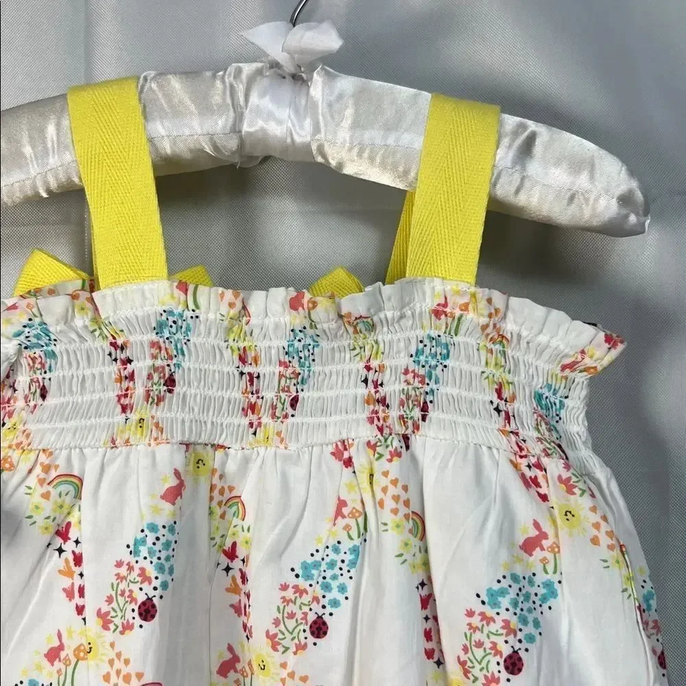 Lullaby Lane yellow and white Sleeveless smocked one piece romper 6-9 months NWT
